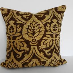 Damask Pillow Cover Brown & Tan Cotton Throw - 16x16 - thumbnail 2