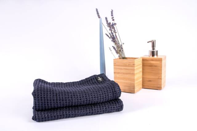 Dark Blue Washed Waffle Linen Bath Towels - image 1