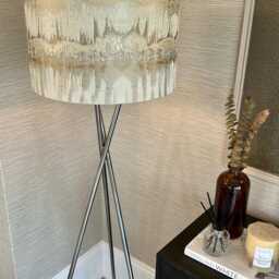 Handmade Lampshade in Fryetts Inca Natural, Abstract Print Cream, Taupe, Brown Metallic Colours. Various Sizes, Ceiling Or Table Lamp - thumbnail 2