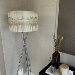 Handmade Lampshade in Fryetts Inca Natural, Abstract Print Cream, Taupe, Brown Metallic Colours. Various Sizes, Ceiling Or Table Lamp - thumbnail 3