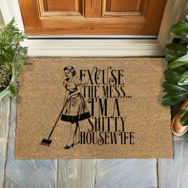 Excuse The Mess - I'm A Bad Housewife Doormat, Funny Welcome Mat With Love & Chaos, Relatable Entry Rug, Honest Home Gift, Mom Life Decor - image 1