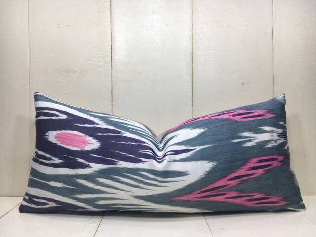 Silk Ikat Lumbar Pillow Cover, Handwoven Accent - 10x24 - image 1