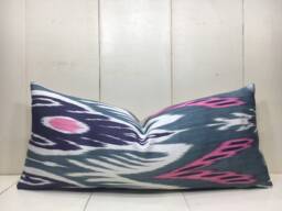 Silk Ikat Lumbar Pillow Cover, Handwoven Accent - 10x24 - thumbnail 1