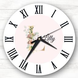 Floral Alphabet Name Initial Letter L Personalised Gift Clock