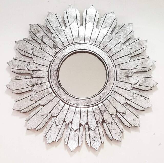 Monica Big Size Wall Mirror Frame in Unique Design Silver Foil Finish 90 X cm - image 1