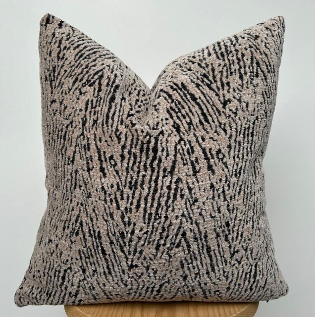 Beige & Black Textured Pillow Cover, Chenille Pillow, Throw Pillows For Couch, 20x20 - image 1