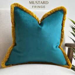 Teal Velvet Fringed Cushion Cover Custom Size + Trim Colour - thumbnail 1