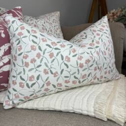 Decorative Cushion Cover, Throw Pillow Accent Cover - Contemporary Floral Printed Cotton Double Sided Scallop - thumbnail 1