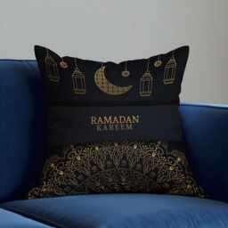 Ramadan Kareem Cushion Cover, Islamic Moon Lantern Pillowcase, Black Eid Decor Sofa Case - thumbnail 3
