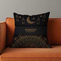 Ramadan Kareem Cushion Cover, Islamic Moon Lantern Pillowcase, Black Eid Decor Sofa Case - thumbnail 4