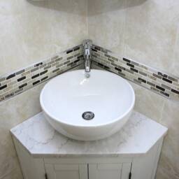 White Painted Bathroom Vanity Unit Corner Wash Stand Marble & Ceramic Basin 501Bpwmcbc - thumbnail 3