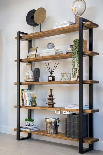 Reclaimed Wood Bookcase Rustic Shelving Unit With Box Section Frame - image 1
