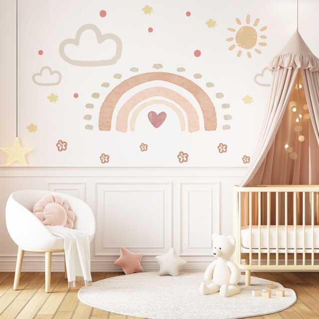 Boho Flower Wall Stickers, Neutral Nursery Decals, Floral Baby Room Decor, Scandinavian Peel & Stick Flowers - image 1
