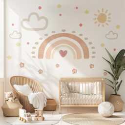 Boho Flower Wall Stickers, Neutral Nursery Decals, Floral Baby Room Decor, Scandinavian Peel & Stick Flowers - thumbnail 3