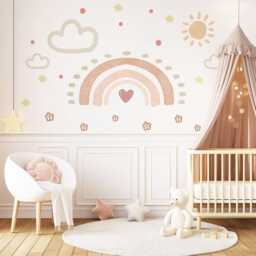 Boho Flower Wall Stickers, Neutral Nursery Decals, Floral Baby Room Decor, Scandinavian Peel & Stick Flowers - thumbnail 1