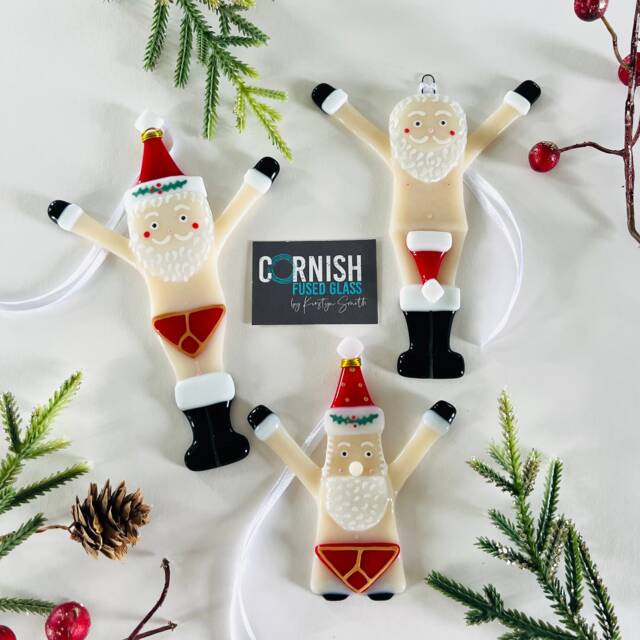Funny Fused Glass Santa Christmas Decoration, Fused Glass Decoration, Father Cornish - image 1
