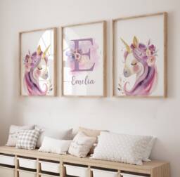 Set Of 3, Unicorn Prints, Personalised, Girl Bedroom Decor, Wall Art, Boho, Theme, Girls Bedroom, Pink Nursery - thumbnail 1