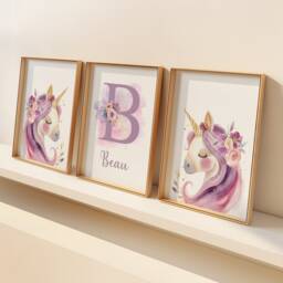 Set Of 3, Unicorn Prints, Personalised, Girl Bedroom Decor, Wall Art, Boho, Theme, Girls Bedroom, Pink Nursery - thumbnail 3