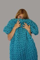 Chunky Knit Merino Wool Blanket Turquoise Cozy Throw, Handknit - thumbnail 1