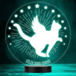 Angel Cat Pet Loss Memorial Dates Stars Personalised Gift Colour Night Light - thumbnail 1