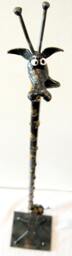 Tall Giraffe Sculpture Made From Recycled Steel With Brass Markings - thumbnail 3