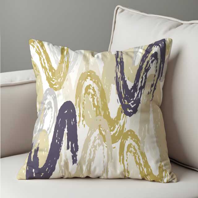 Abstract Brushstroke Cushion Cover, Beige, Mustard & Charcoal Swirl Pillow Case, Modern Artistic Throw Contemporary Home Decor - image 1