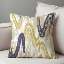 Abstract Brushstroke Cushion Cover, Beige, Mustard & Charcoal Swirl Pillow Case, Modern Artistic Throw Contemporary Home Decor - thumbnail 1