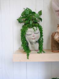 Girl Face Planter With Faux Succulents Whimsical Home Decor - thumbnail 1