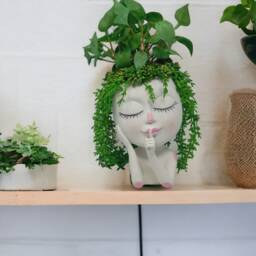 Girl Face Planter With Faux Succulents Whimsical Home Decor - thumbnail 2