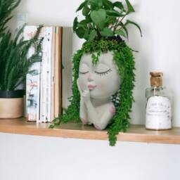 Girl Face Planter With Faux Succulents Whimsical Home Decor - thumbnail 3