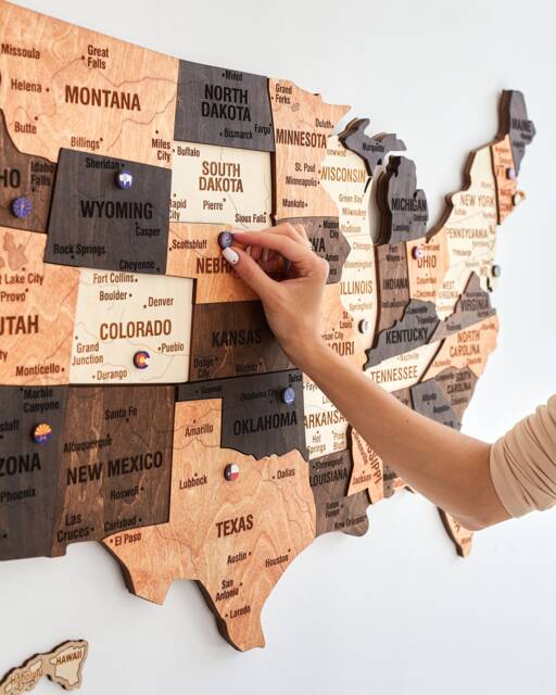 Us Travel Map, Push Pin Wood Map Of United States, Apartment Decor New Gift, Usa Wooden Wall - image 1