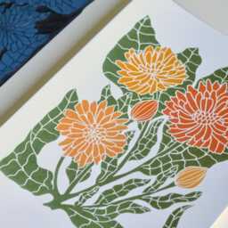 Calendula Linocut Art Print - Marigold Garden Flower On Cotton Paper, A5 Or A4, Signed - thumbnail 3
