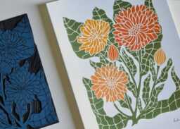 Calendula Linocut Art Print - Marigold Garden Flower On Cotton Paper, A5 Or A4, Signed - thumbnail 1