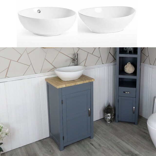 Grey Bathroom Vanity - Travertine Top, Ceramic Basin - image 1