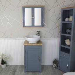 Grey Bathroom Vanity - Travertine Top, Ceramic Basin - thumbnail 2