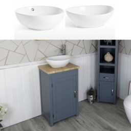 Grey Bathroom Vanity - Travertine Top, Ceramic Basin - thumbnail 1