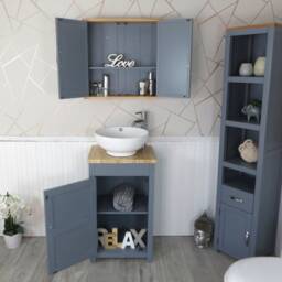 Grey Bathroom Vanity - Travertine Top, Ceramic Basin - thumbnail 3