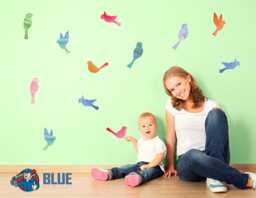 Watercolor Bird Wall Decals Reusable Fabric Stickers, Nursery Decor