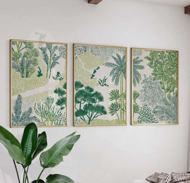 Set Of 3 Tropical Wall Art Prints, Green Botanical Posters, Jungle Inspired Nature Decor For Living Room - image 1