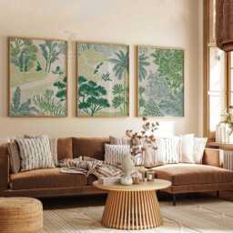 Set Of 3 Tropical Wall Art Prints, Green Botanical Posters, Jungle Inspired Nature Decor For Living Room - thumbnail 2