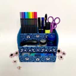 Handmade William Morris Eyebright Desk Tidy Fabric Stationery Organiser With Drawer - thumbnail 2