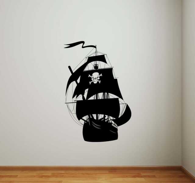 Pirate Ship Wall Vinyl Decal Sticker Jolly Roger Skull Flag Sea Boat Ocean Interior Art Decor - 1Shp1 - image 1