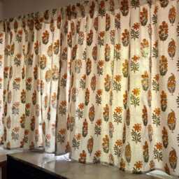Handmade Cotton Block Print Orange Green Lilies & Wildflowers Elegant Window Valances For Bedroom & Living Room Classic Home Decor Accent - thumbnail 3