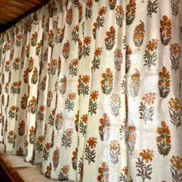 Handmade Cotton Block Print Orange Green Lilies & Wildflowers Elegant Window Valances For Bedroom & Living Room Classic Home Decor Accent - thumbnail 4