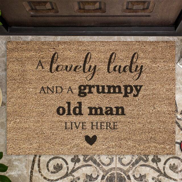 Lovely Lady & Grumpy Old Man Coir Indoor Door Mat - 60x40cm Hall Doormat New Home Gift