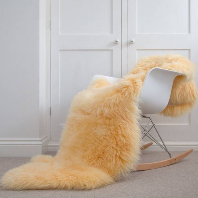 Apricot Sheepskin , Honey Champagne, Double Sheepskin Throw, Rug, Luxury Fur Carpet, Scandi Home, Hygge, Nordic Homedecor, Chair Cover - image 1
