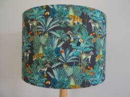 Wild Animals Lampshade Safari Jungle Exotic Print Green Black Leopard Zebra Handmade Fabric Drum Lamp Shade Ceiling Pendant Or Table Floor - thumbnail 1