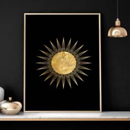 Sun & Moon Set Of 2 Framed Wall Art Prints For Living Room Decor, Black & Gold Extra Large Designer Gallery New Home Gift - thumbnail 2