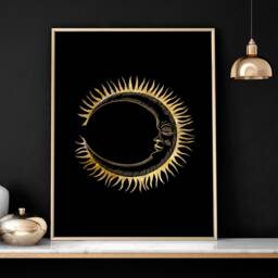 Sun & Moon Set Of 2 Framed Wall Art Prints For Living Room Decor, Black & Gold Extra Large Designer Gallery New Home Gift - thumbnail 3