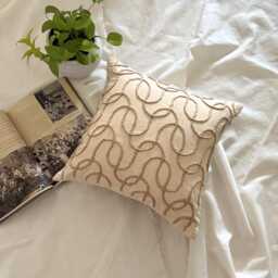 Beige Cotton Linen Abstract Pattern With Jute Lace, 16x16 Contemporary Throw Pillow Cover - Shoot - thumbnail 3